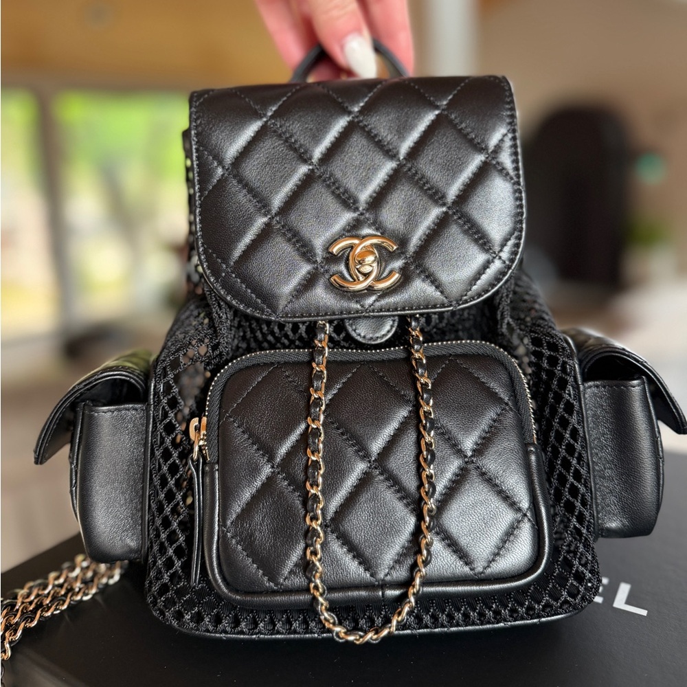 FULL SET - CHANEL Black Quilted Backpack with Gold HW - Picture 15 of 16